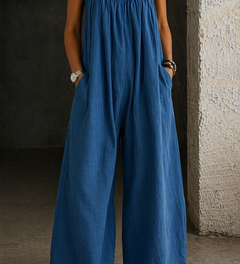 Magali - Combinaison en Denim à Jambes Larges