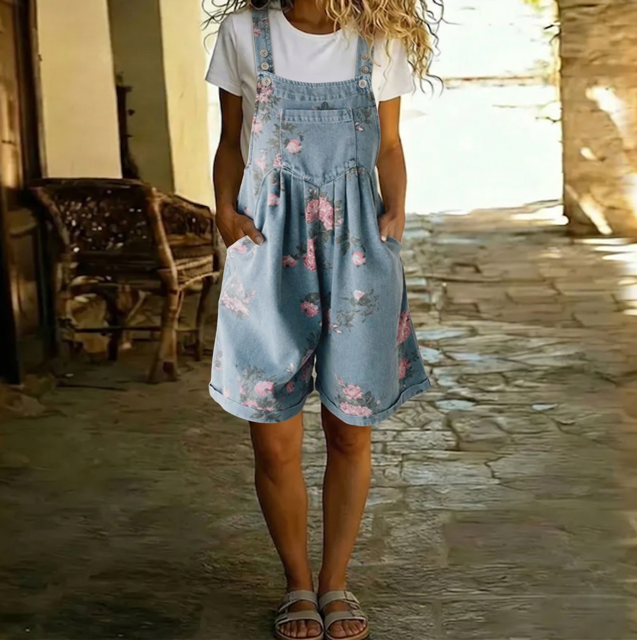 Zoé - Combinaison Florale en Denim